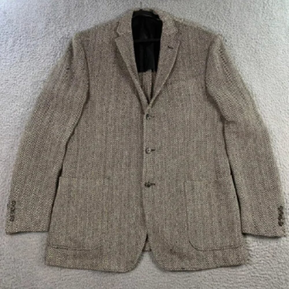 VTG Polo Ralph Lauren Blazer size 44L Herringbone Flax Silk Jacket Made in Italy